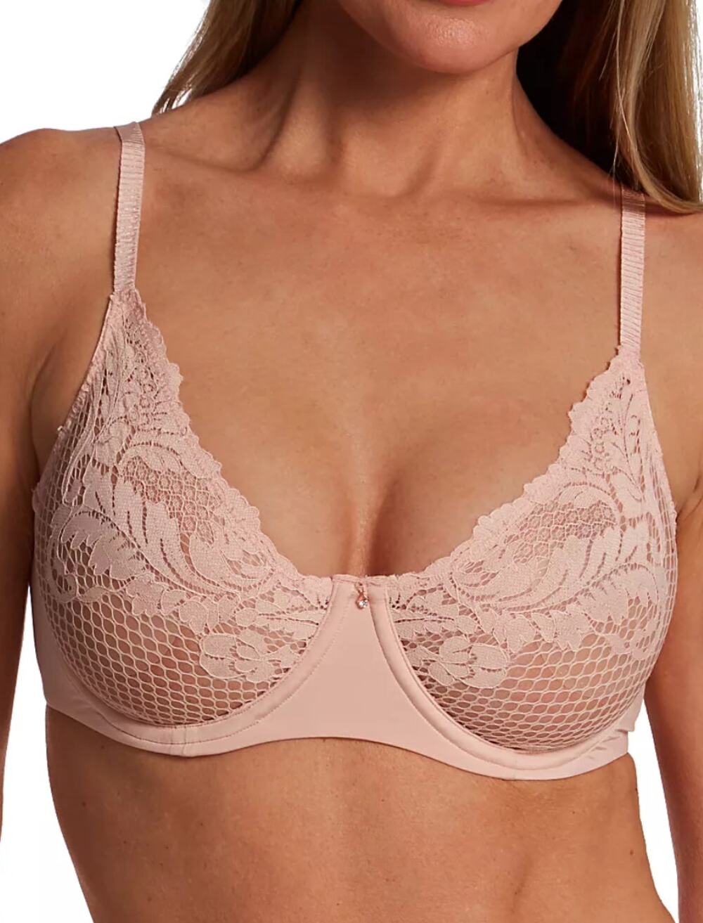 Le Mystere Lace Allure Unlined Underwire Demi Bra Pale Peach 32DD